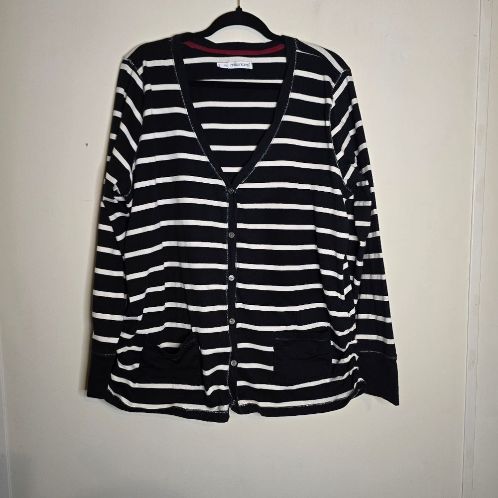 Maurices Black and White Button Front Striped Button Front Sweater 2X
